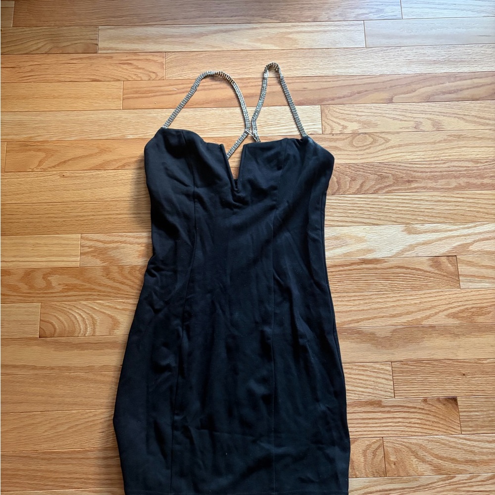 Forever 21 Black Strapless Dress with Silver Rhinestone Straps